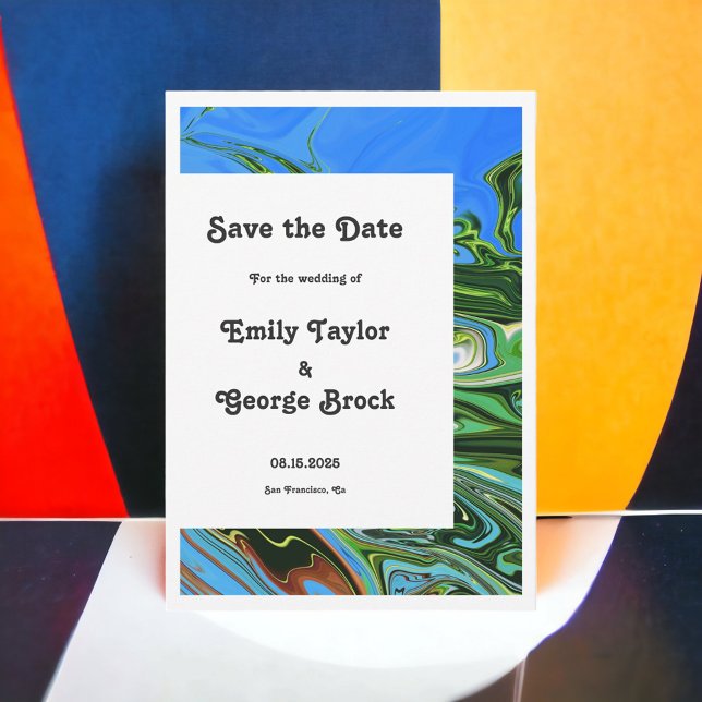 Modern Minimal Blue Green Abstract Artist Wedding Save The Date (Creator Uploaded)