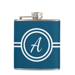 Modern Minimal Blue Monogram Initial Flask