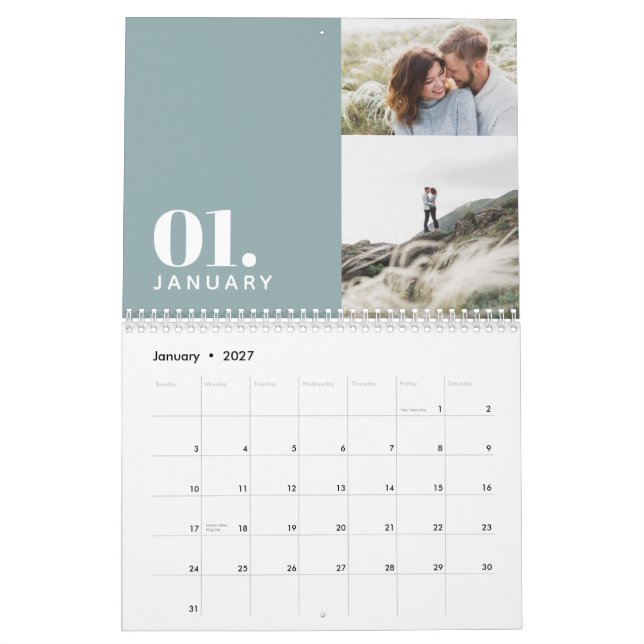 Modern minimal blue multi photo family  calendar (Jan 2027)