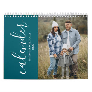 Modern minimal blue photo family elegant calender calendar