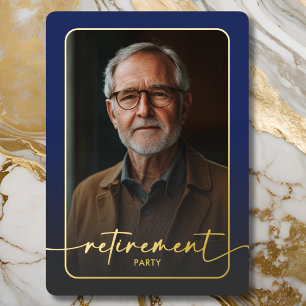 Modern Minimal Blue Photo Retirement Party Foil Invitation