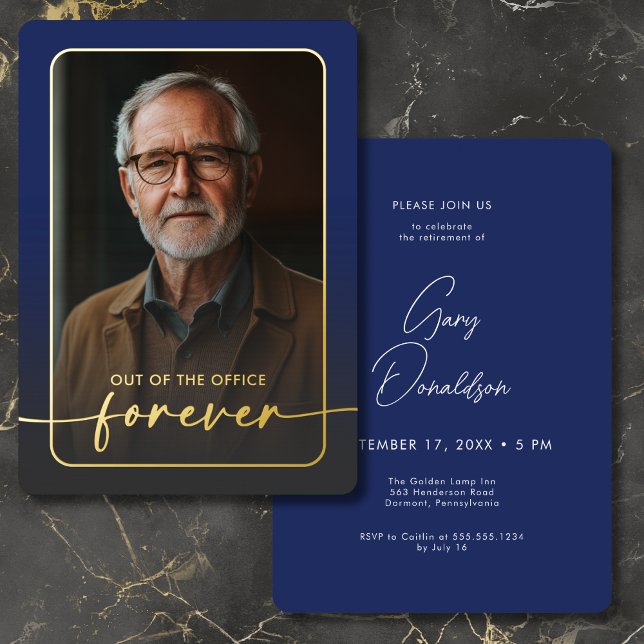 Modern Minimal Blue Photo Retirement Party Foil Invitation (Modern Minimal Blue Photo Retirement Party Foil Invitation)