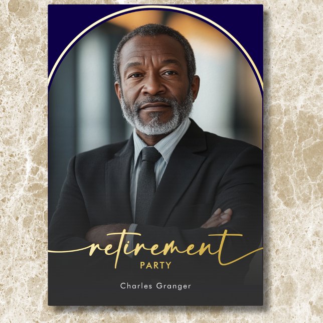 Modern Minimal Blue Retirement Party Foil Invitation (Modern Minimal Blue Retirement Party Foil Invitation)