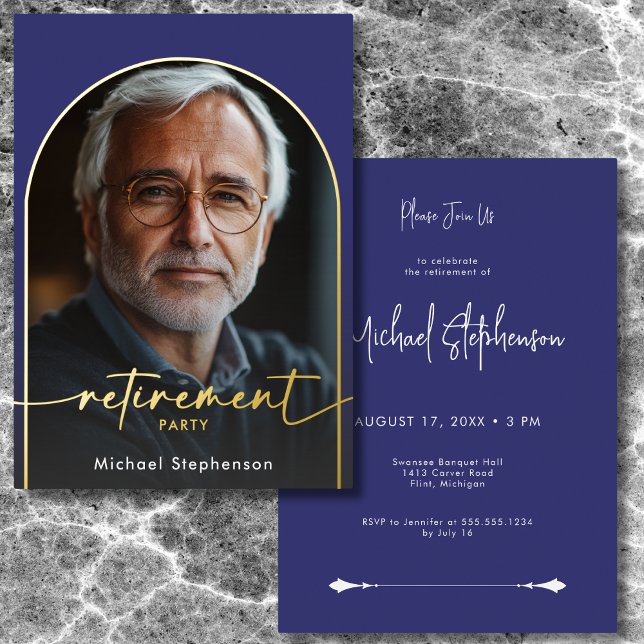 Modern Minimal Blue Retirement Party Foil Invitation (Modern Minimal Blue Foil Retirement Party Foil Invitation)
