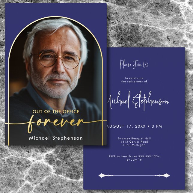 Modern Minimal Blue Retirement Party Foil Invitation (Modern Minimal Blue Foil Retirement Party Foil Invitation)