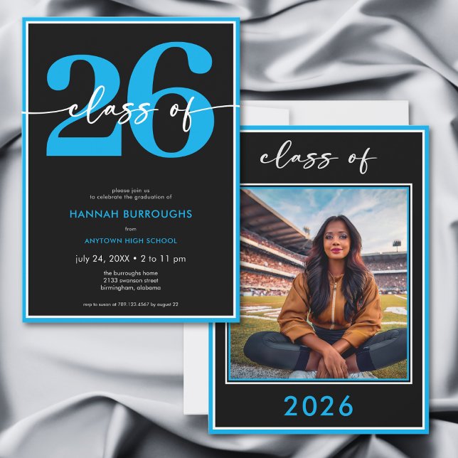 Modern Minimal Blue Script Graduation Party Invitation (Modern Minimal Blue Script Graduation Party Invitation)