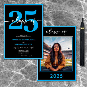 Modern Minimal Blue Script Graduation Party Invitation