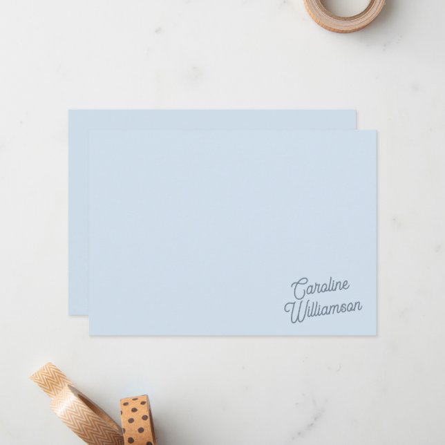 Modern Minimal Blue Script Personalized Stationery Note Card (Front/Back In Situ)