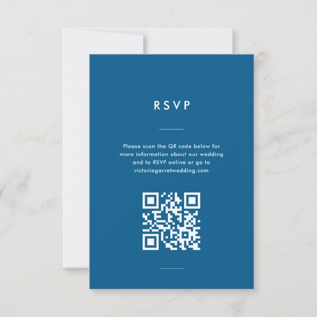 Modern Minimal Blue Script Wedding RSVP Card (Front)