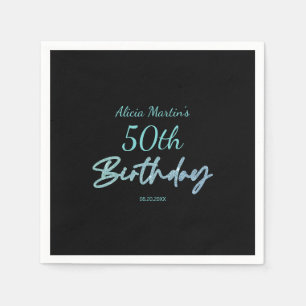 Modern & Minimal Blue Typography Black Birthday Napkins