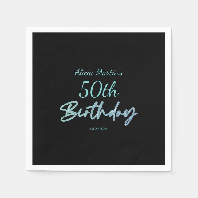 Modern & Minimal Blue Typography Black Birthday Napkins (Front)