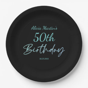 Modern & Minimal Blue Typography Black Birthday Paper Plates