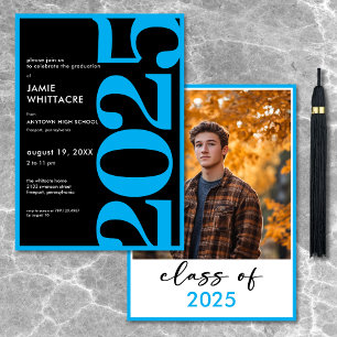 Modern Minimal Blue Typography Graduation Party Invitation