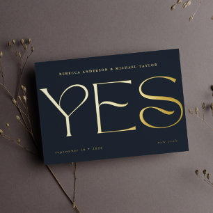 Modern Minimal Blue Typography Wedding Save Date Foil Invitation