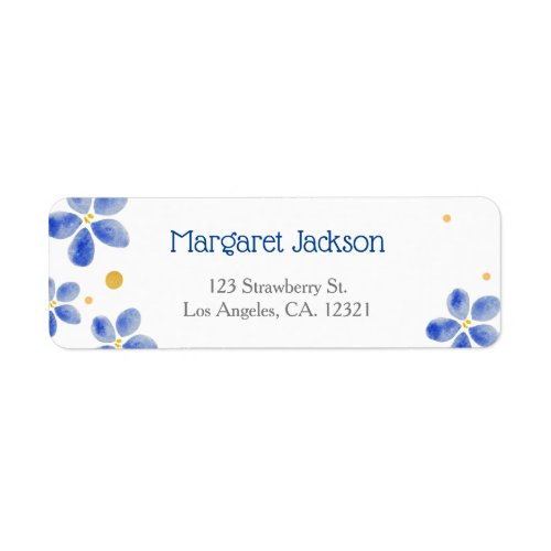 Modern Minimal Blue Watercolor Floral Stylish Label
