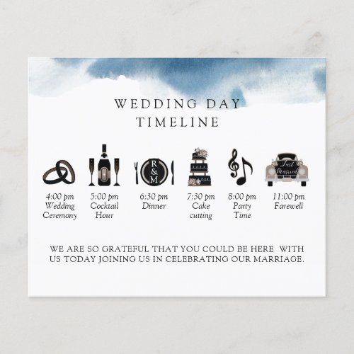 Modern Minimal Blue Wedding Timeline and Program