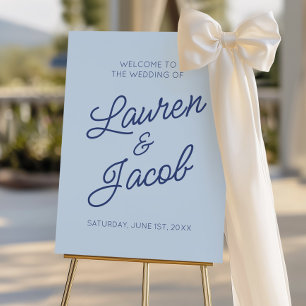 Modern Minimal Blue Wedding Welcome Sign