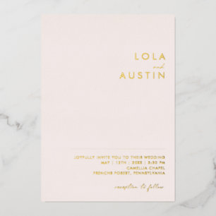 Modern Minimal Blush And Gold Casual Wedding Real Foil Invitation