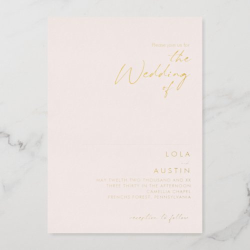 Modern Minimal Blush And Gold The Wedding Of Real Foil Invitation