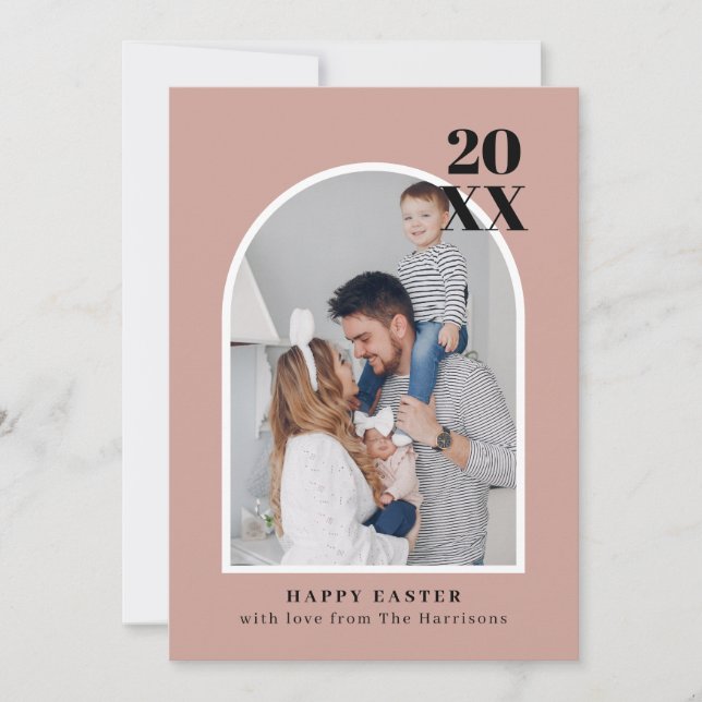 Modern Minimal Blush Arch Family Photo Easter Holiday Card (Front)