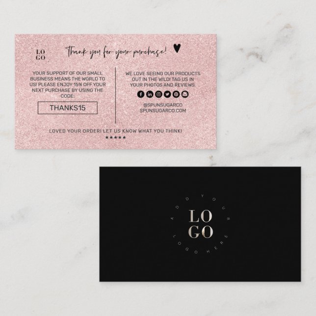 Modern Minimal Blush Glitter Business Thank You Business Card (Front/Back)