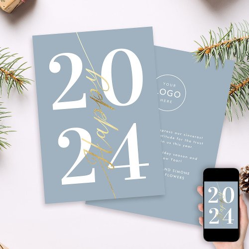 Modern Minimal Blush Gold Happy New Year Business Holiday Card
