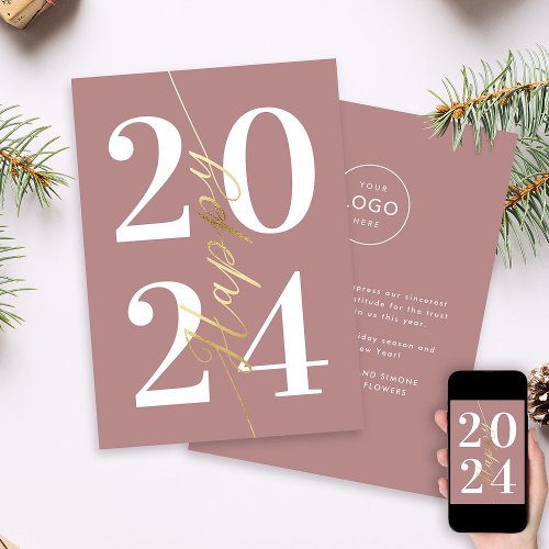 Modern Minimal Blush Gold Happy New Year Business Holiday Card