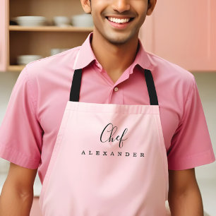 Modern Minimal Blush Pink Chef Kitchen Custom Name Apron