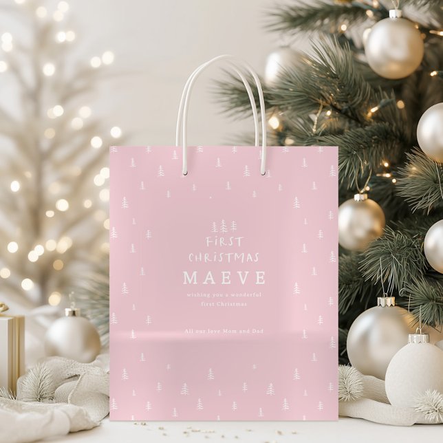 modern minimal blush pink first Christmas  Medium Gift Bag (Creator Uploaded)