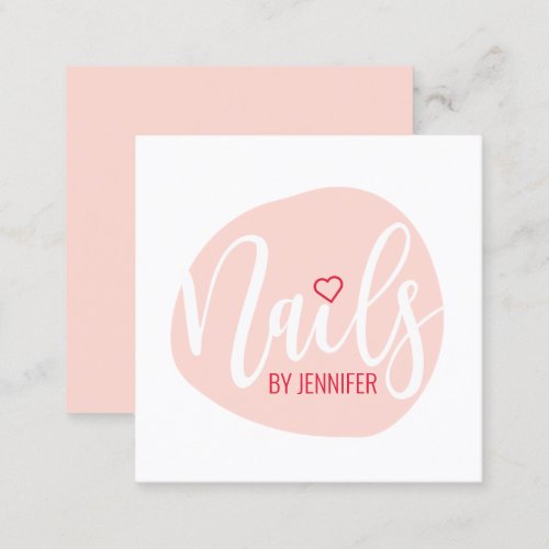 Modern minimal blush pink heart nails square business card