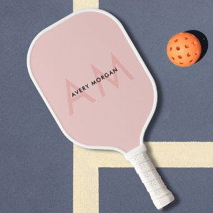 Modern Minimal Blush Pink Monogram Initials Pickleball Paddle