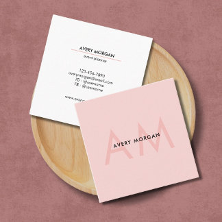 Modern Minimal Blush Pink Monogram Initials Square Business Card
