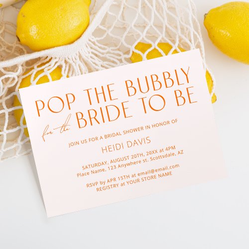 Modern Minimal Blush Pink  Orange Bridal Shower Invitation