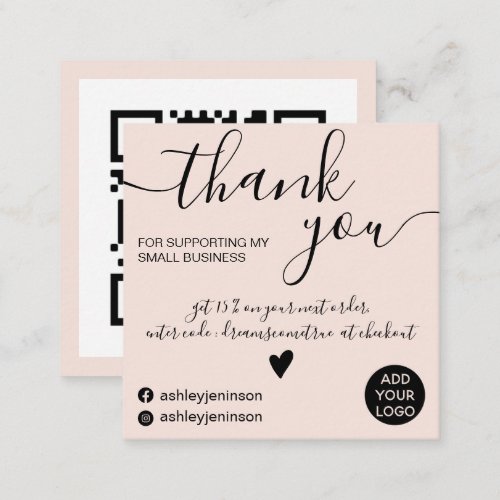 Modern minimal blush pink order thank you qr code square business card