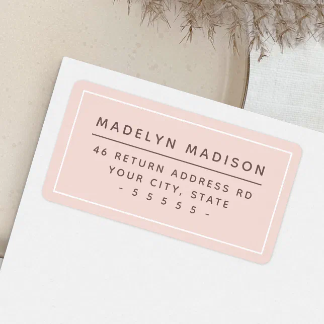 Modern minimal blush pink return address label Zazzle