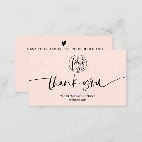 Modern minimal blush pink script order thank you business card