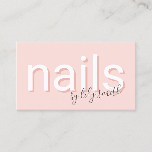 Modern minimal blush pink typography nails business card
