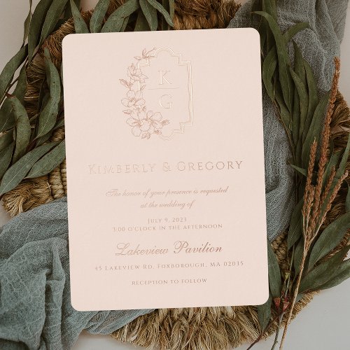 Modern Minimal  Blush Rose Gold Wedding Foil Invitation