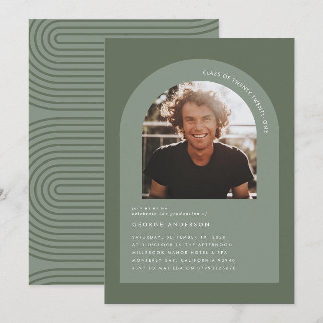 Modern minimal bohemian sage green geometric photo (Front/Back)