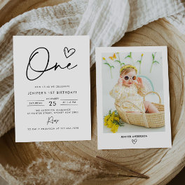 Modern Minimal Boho 1st Birthday Photo Invitation