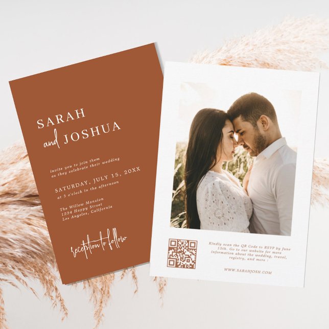 Modern Minimal Boho Burnt Orange QR Code Wedding Invitation (Creator Uploaded)