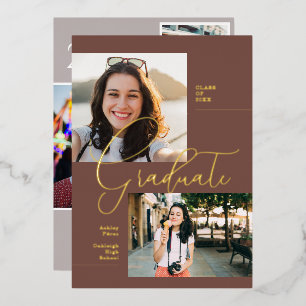 Modern Minimal Boho Graduation Photo Party Foil Invitation