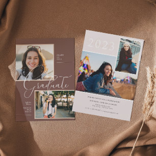 Modern Minimal Boho Graduation Photo Party Invitation