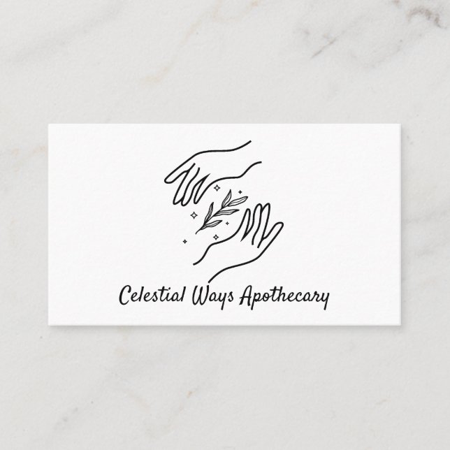 Modern Minimal Boho Hands & Herb Apothecary Logo Business Card (Front)