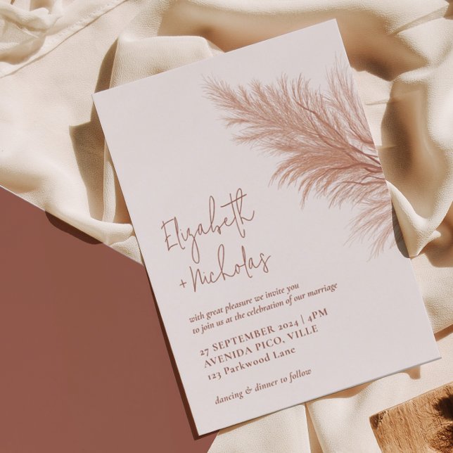 Modern Minimal Boho Pampas Grass Wedding Invitation (Creator Uploaded)