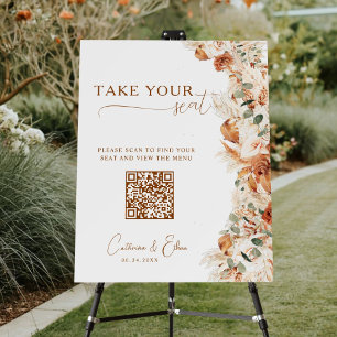 Modern Minimal Boho QR Code Wedding Seating Chart Foam Board