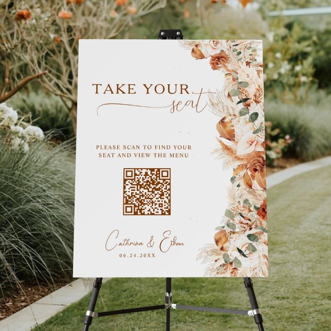 Modern Minimal Boho QR Code Wedding Seating Chart Foam Board (Creator Uploaded)