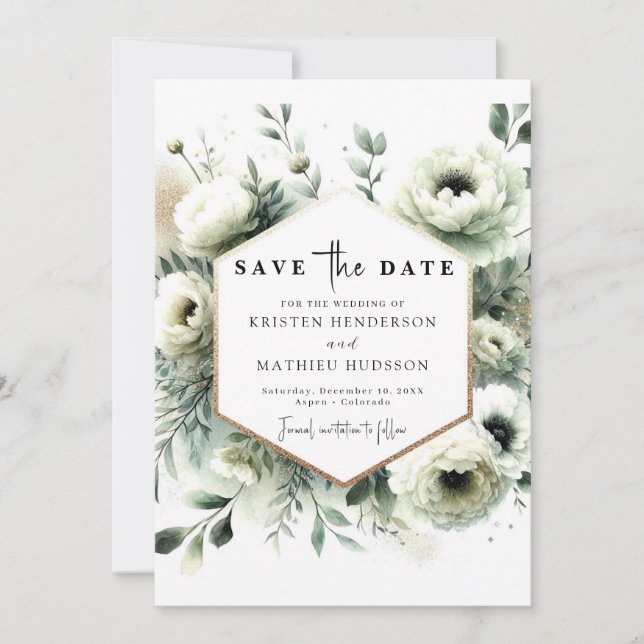 Modern Minimal Boho Sage Green Wedding Save The Date (Front)