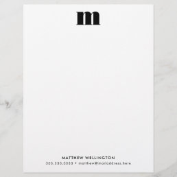 Modern Minimal Bold Black White Custom Monogram Letterhead