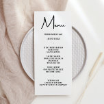 Modern Minimal Bold Calligraphy Wedding Dinner Menu<br><div class="desc">This modern minimalist wedding menu card features bold calligraphy and a simple font for your wedding menu on white background on the front and a black solid backer. Perfect for a modern yet classic wedding or other event, wedding with a black and white color theme or elegant wedding. On the...</div>